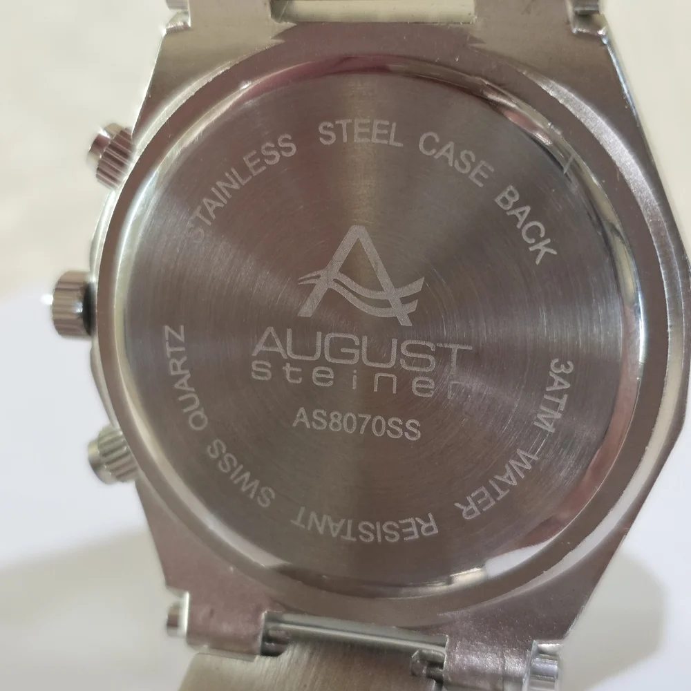 August Steiner Men's AS8070SS Swiss Quartz Month Date Silvertone Wrist Watch
